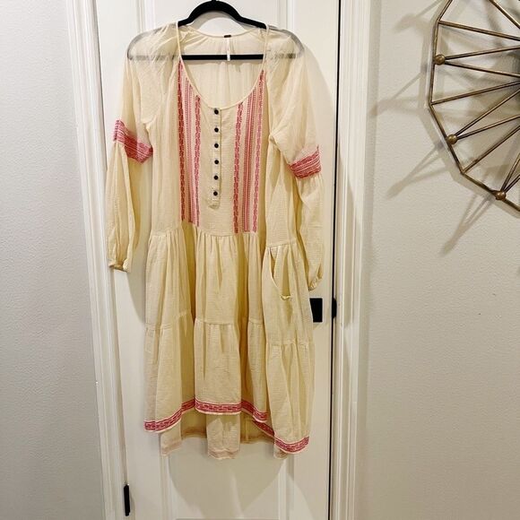 Free People Boho Pink Embroidered High Low Dress SZ XS - Picture 8 of 9